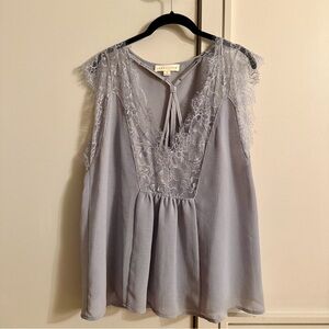 Lace Trim Blouse - Light Gray